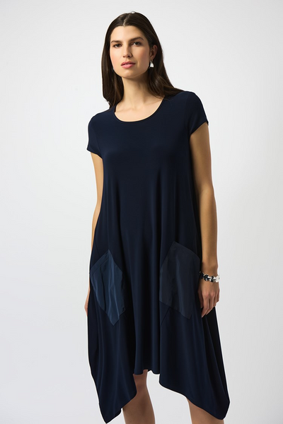 Joseph Ribkoff Short Sleeve Scoop Neck Pocket Dress - Midnight Blue