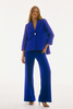 Image of Joseph Ribkoff Shawl Collar Single Button Textured Jacquard Trapeze Jacket - Royal Sapphire