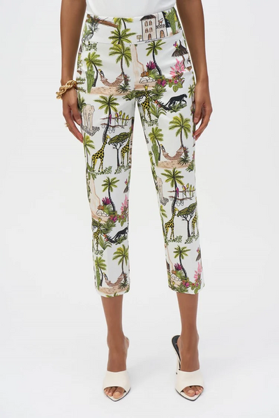 Joseph Ribkoff Safari Print Cropped Pull-On Pant - Vanilla/Multicolor