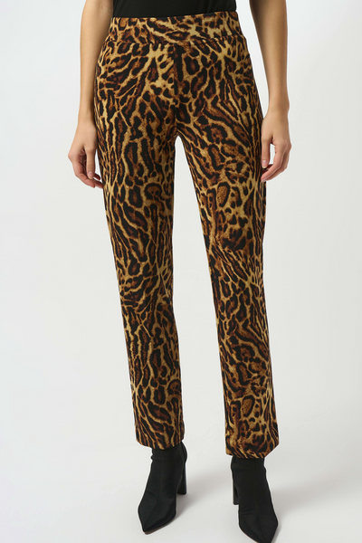 Joseph Ribkoff Pull On Silky Knit Animal Print Straight Pant - Brown/Multicolor