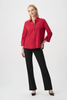 Image of Joseph Ribkoff Stretch Poplin Button Front Blouse with Back Zip Detail - Deep Cherry Red