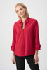 Image of Joseph Ribkoff Stretch Poplin Button Front Blouse with Back Zip Detail - Deep Cherry Red