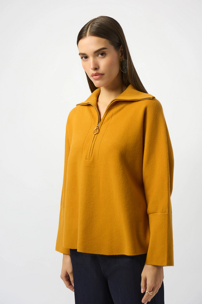 Joseph Ribkoff Half-Zip Front Neckline Boxy Pull-Over Sweater - Medallion Gold