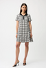 Image of Joseph Ribkoff Bubble Jacquard Plaid Print A-Line Short Sleeve Dress - Off White/Black