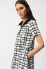 Image of Joseph Ribkoff Bubble Jacquard Plaid Print A-Line Short Sleeve Dress - Off White/Black
