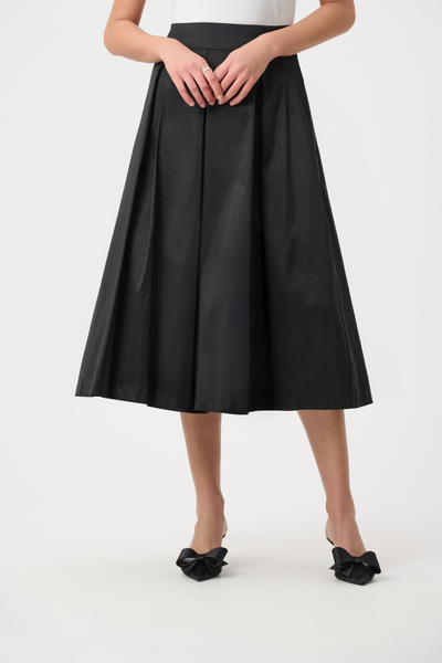 Joseph Ribkoff Flared Stretch Taffeta Skirt with Box Pleats - Black