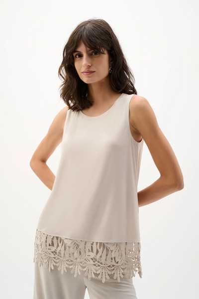 Joseph Ribkoff Guipure Lace Trim Silky Knit Tank Top - Moonstone