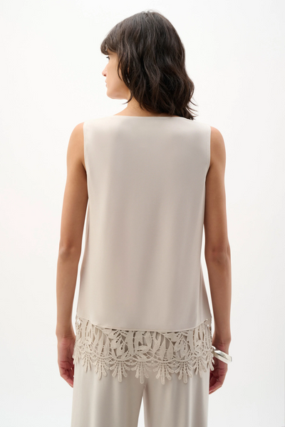 Joseph Ribkoff Guipure Lace Trim Silky Knit Tank Top - Moonstone