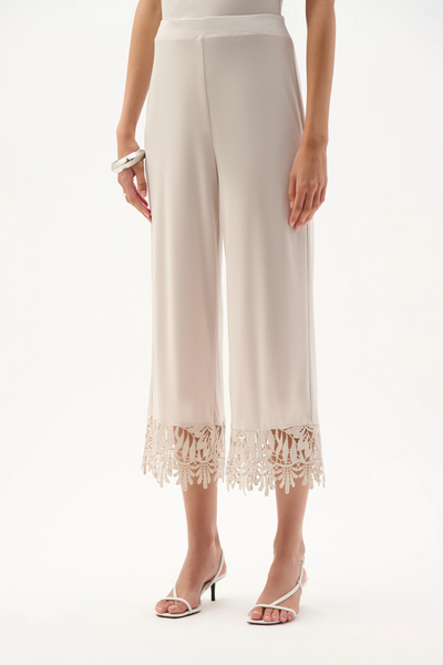 Joseph Ribkoff Guipure Lace Trim Silky Knit Culotte Pant - Moonstone
