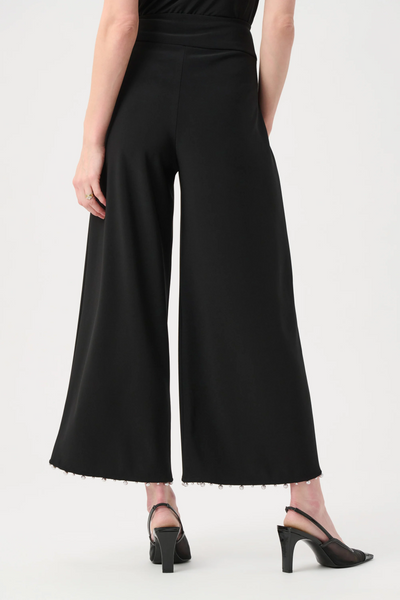 Joseph Ribkoff Wide Leg Silky Knit Pearl Trim Pull-On Pant - Black