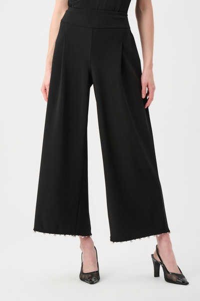 Joseph Ribkoff Wide Leg Silky Knit Pearl Trim Pull-On Pant - Black