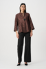 Image of Joseph Ribkoff Woven Jacquard Single Button Front Closure Trapeze Jacket - Brown