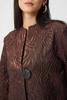 Image of Joseph Ribkoff Woven Jacquard Single Button Front Closure Trapeze Jacket - Brown