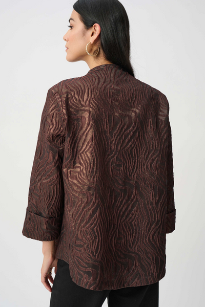 Joseph Ribkoff Woven Jacquard Single Button Front Closure Trapeze Jacket - Brown