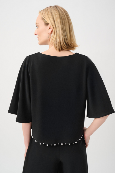 Joseph Ribkoff Silky Knit Trapeze Top with Pearl Trim - Black
