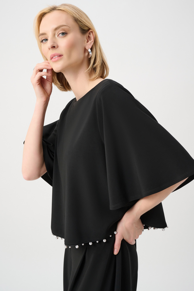 Joseph Ribkoff Silky Knit Trapeze Top with Pearl Trim - Black
