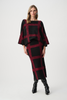 Image of Joseph Ribkoff Brushed Viscose Knit Midi Skirt - Black/Deep Cherry Red