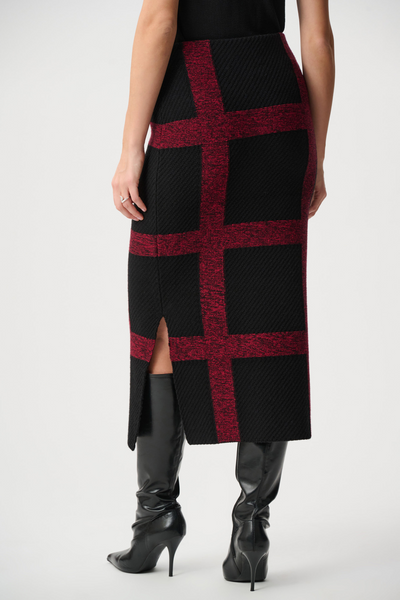 Joseph Ribkoff Brushed Viscose Knit Midi Skirt - Black/Deep Cherry Red