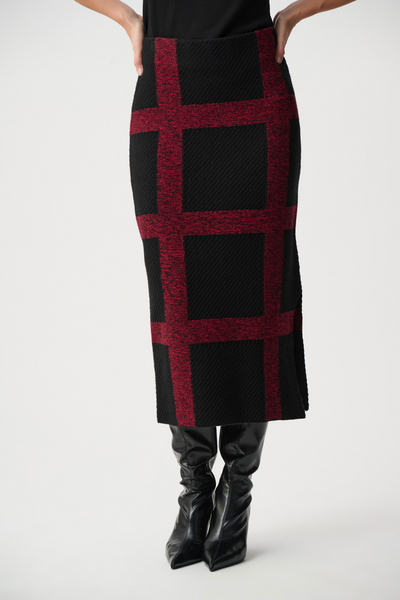 Joseph Ribkoff Brushed Viscose Knit Midi Skirt - Black/Deep Cherry Red