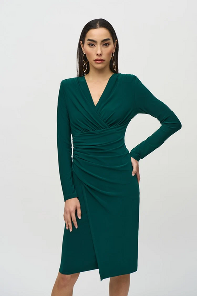 Joseph Ribkoff Ruched Wrap Dress - Absolute Green