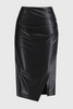 Image of Joseph Ribkoff Vegan Leather Pull-On Shirred Pencil Skirt - Black