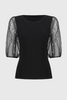 Image of Joseph Ribkoff Pearl Detail Mesh Sleeve Top - Black