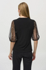 Image of Joseph Ribkoff Pearl Detail Mesh Sleeve Top - Black