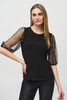 Image of Joseph Ribkoff Pearl Detail Mesh Sleeve Top - Black