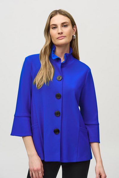 Joseph Ribkoff Shirred Collar Button Front Trapeze Jacket - Royal Sapphire