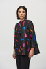 Image of Joseph Ribkoff Single Button Abstract Print Trapeze Jacket - Black/Multicolor