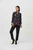 Image of Joseph Ribkoff Single Button Abstract Print Trapeze Jacket - Black/Multicolor