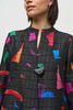 Image of Joseph Ribkoff Single Button Abstract Print Trapeze Jacket - Black/Multicolor