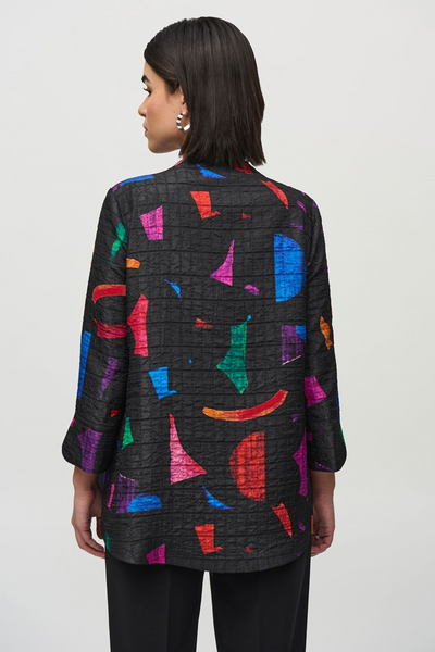 Joseph Ribkoff Single Button Abstract Print Trapeze Jacket - Black/Multicolor