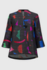 Image of Joseph Ribkoff Single Button Abstract Print Trapeze Jacket - Black/Multicolor