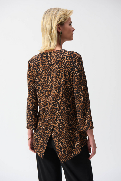 Joseph Ribkoff Leopard Print Zip Neck Tunic - Black/Brown