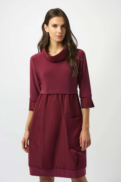 Joseph Ribkoff Mixed Media Cocoon Dress - Merlot