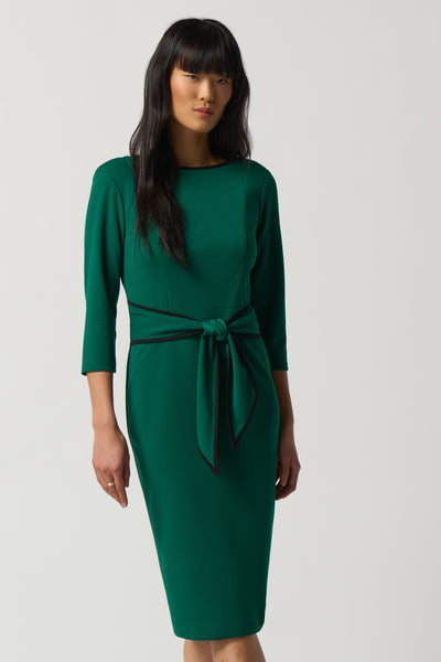 Joseph Ribkoff Tie Front Piping Detail Dress - True Emerald/Black