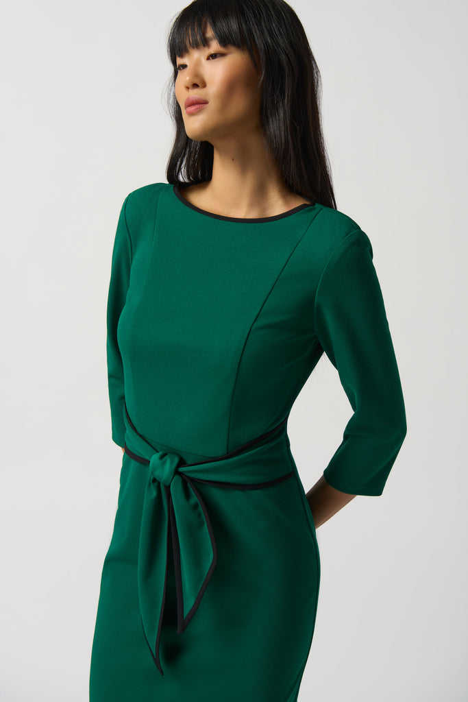 Joseph Ribkoff Tie Front Piping Detail Dress - True Emerald/Black