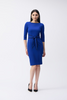 Image of Joseph Ribkoff Tie Front Contrast Piping Scuba Crepe Sheath Dress - Royal Sapphire/Black