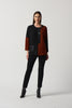 Image of Joseph Ribkoff Faux Leather Trim Color Block Sweater - Black/Tandoori