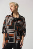 Image of Joseph Ribkoff Geometric Print Zip Cowl Neck Sweater - Black/Multicolor