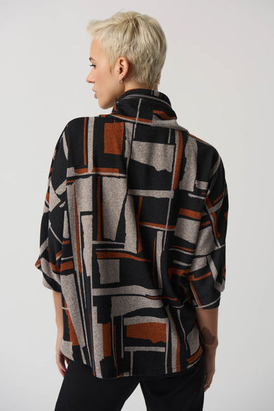 Joseph Ribkoff Geometric Print Zip Cowl Neck Sweater - Black/Multicolor