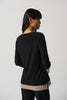 Image of Joseph Ribkoff Contour Trim Zip Neck Top - Black/Latte