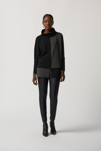Joseph Ribkoff Color Block Cowl Neck Sweater - Black/Grey