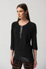 Image of Joseph Ribkoff Faux Leather Trim Zip Top - Black