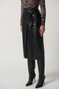 Image of Joseph Ribkoff Vegan Leather Faux Wrap Skirt with Tie Detail - Black