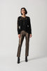 Image of Joseph Ribkoff Zip Neck Mixed Media Dolman Sleeve Top - Black/Multicolor
