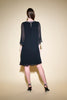 Image of Joseph Ribkoff Rhinestone Neck Pleated Dress - Black