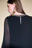 Image of Joseph Ribkoff Rhinestone Neck Pleated Dress - Black