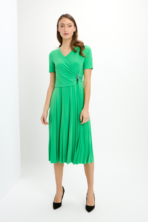 Joseph Ribkoff Silky Knit Pleated Wrap Midi Dress Island Green